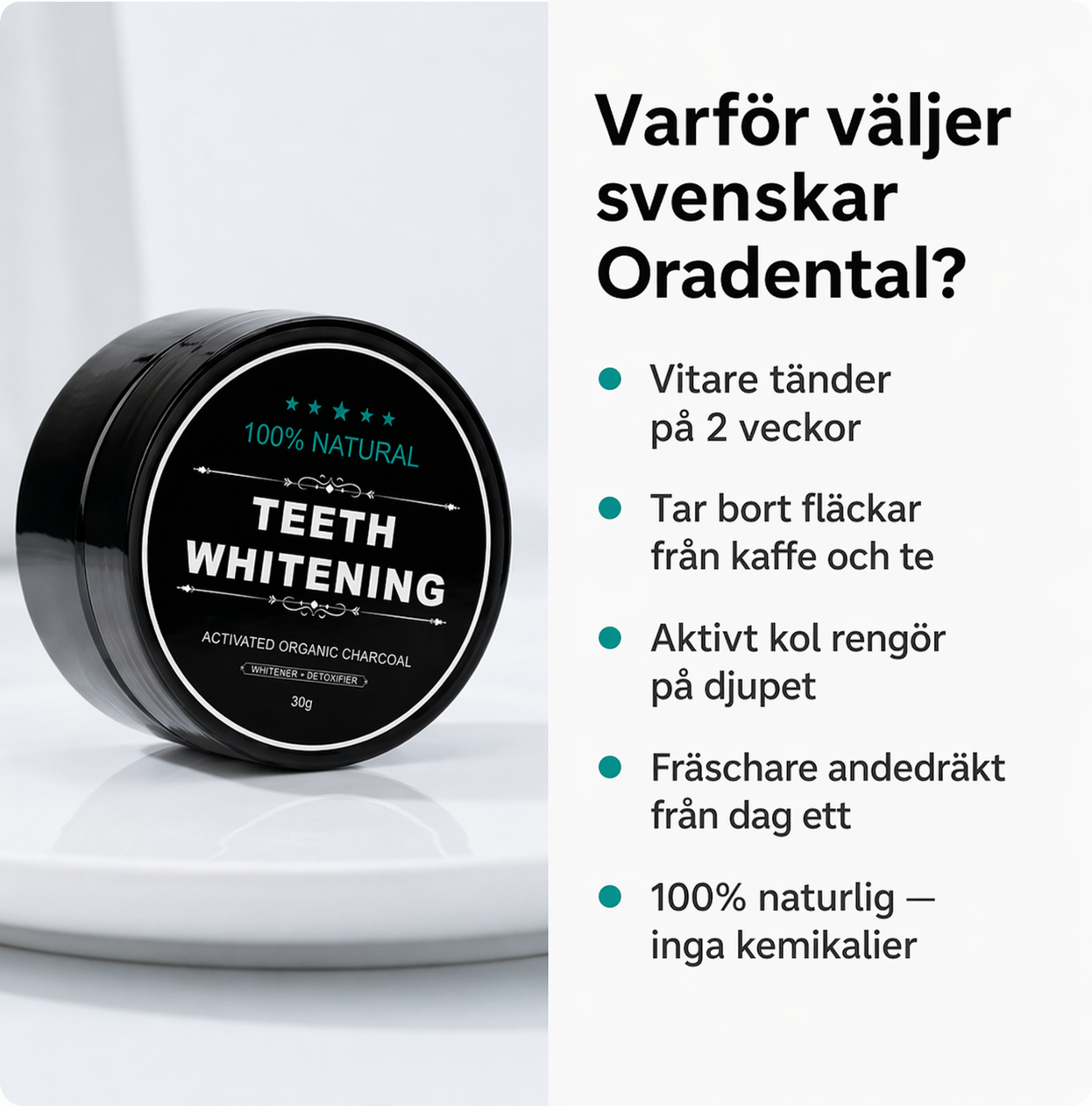 Naturligt tandblekningspuder